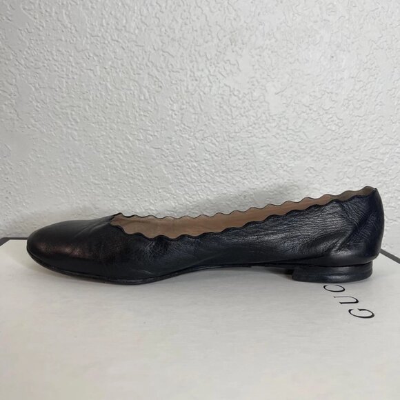 Chloe Lauren Scalloped Trim Black Leather Ballet Flats Slip On Women's Size 9 - Picture 5 of 10